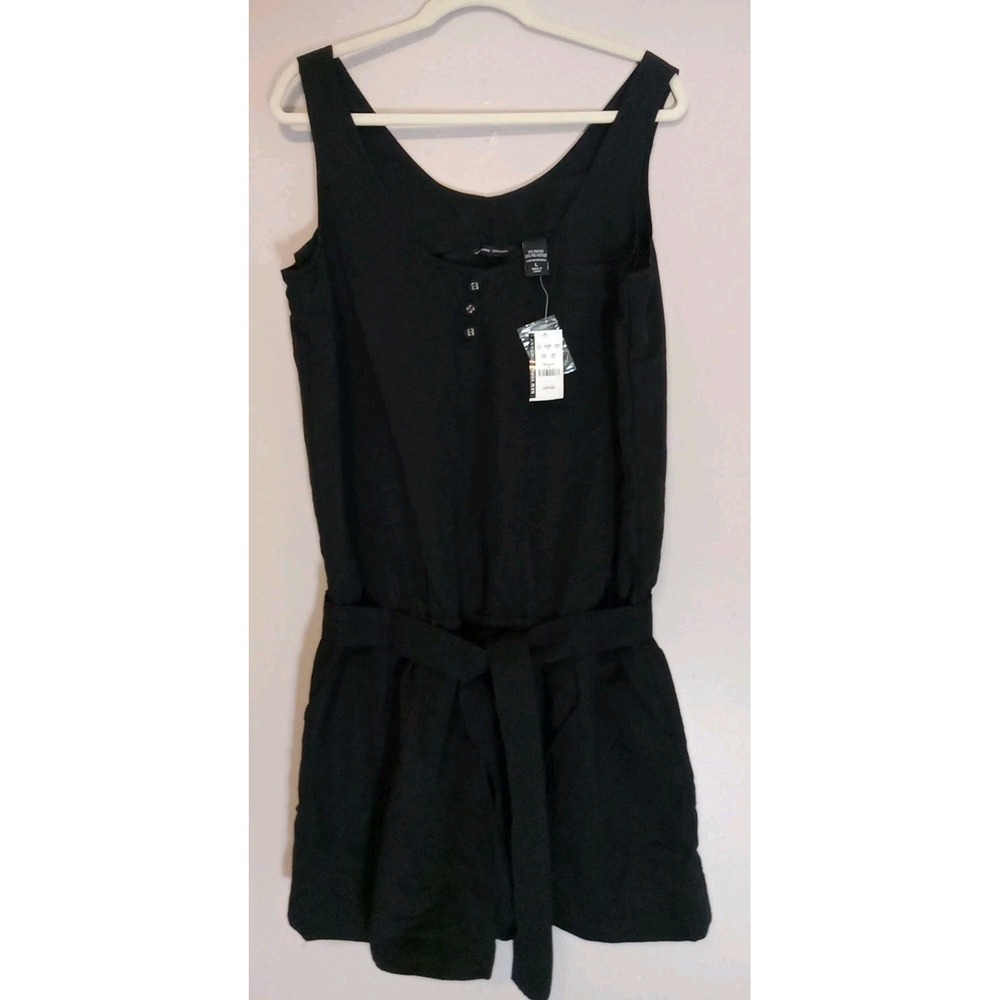 new york and company‎ Women Black Sleeveless Elastic Waist Tie Romper Size L